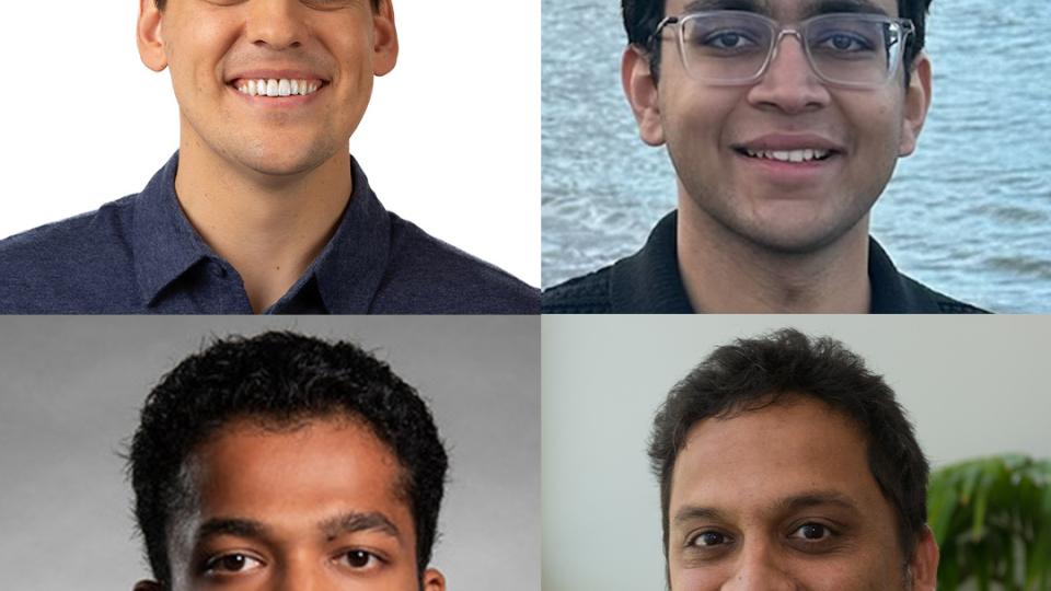 <p>Michael Galarnyk, Ph.D. Machine Learning ’28; Veer Kejriwal, B.S. Computer Science ’25; Agam Shah, Ph.D. Machine Learning ’26; and Sudheer Chava, Alton M. Costley Chair and professor of Finance at Georgia Tech</p> Michael Galarnyk pictured next to Veer Kejriwal, Agam Shah, and Sudheer Chava