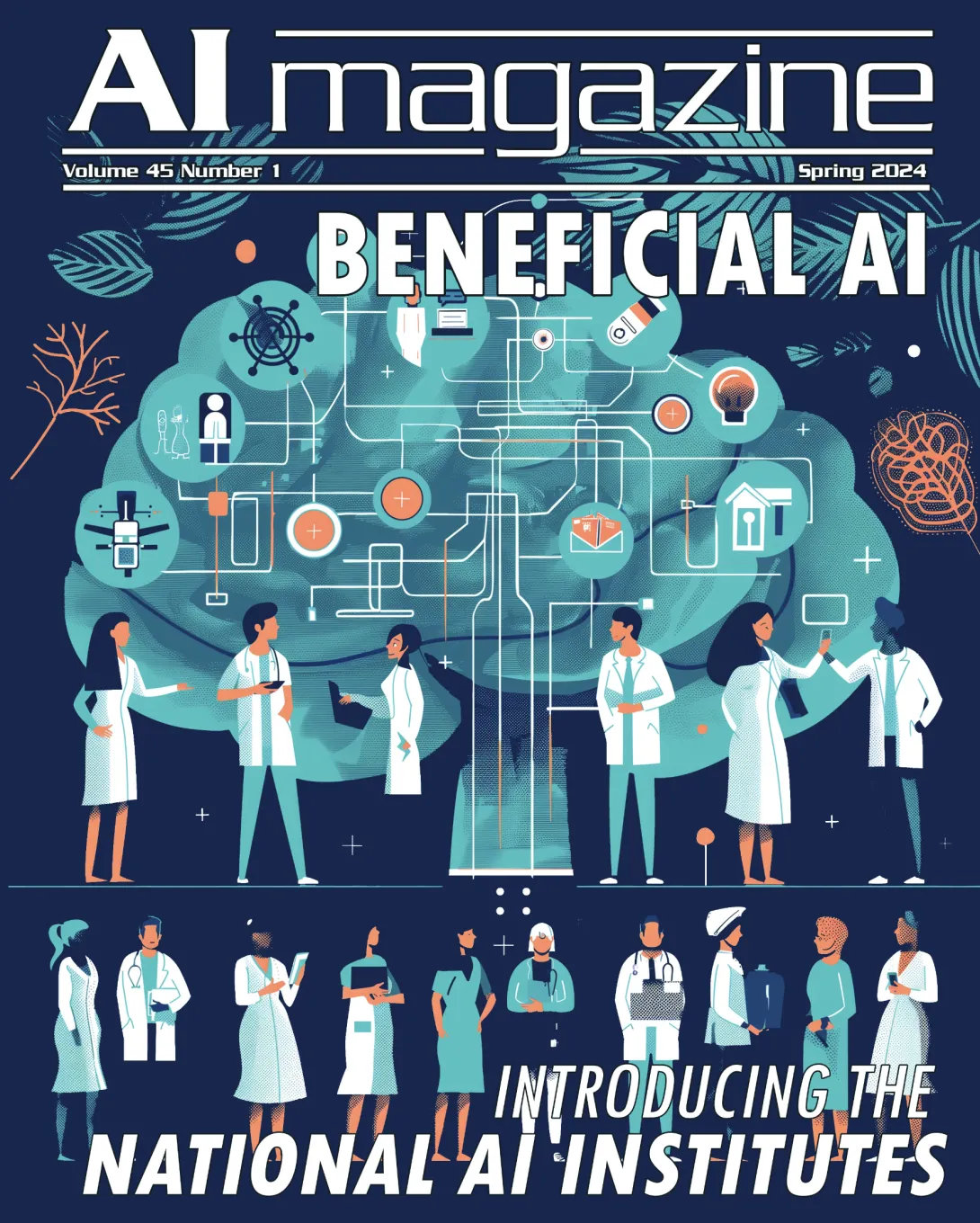 <p><span><span><em><span><span>The cover image was generated by Midjourney, a generative artificial intelligence program and service created and hosted by the San Francisco–based independent research lab Midjourney, Inc. Midjourney generates images from natural language descriptions, called prompts, similar to OpenAI's DALL-E and Stability AI's Stable Diffusion, responding to a prompt that included notions of, “people from various professions (teachers, nurses, farmers, engineers, and artists), working together to create and guide AI to facilitate collaboration, innovation, and problem-solving for the common good.” While this is a challenging concept for man or machine to represent in a single image, this issue’s articles describing the U.S. National AI Research Institutes will paint richer portraits.</span></span></em></span></span></p> AI Magazine 2024 Volume 45 Issue 1 Cover.png